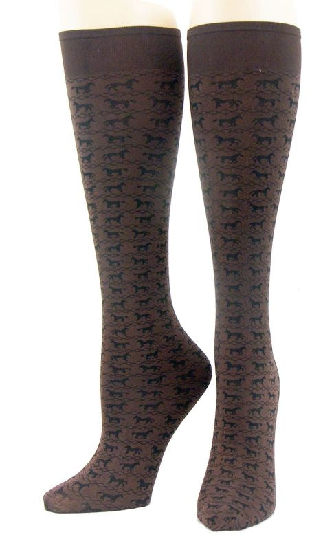 Cool Max Socks Horse Print Jacquard Brown Black