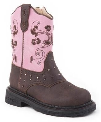 Roper Infant Toddler Dazzle Lights Boots 5 Brn Pnk