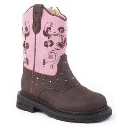 Roper Infant Toddler Dazzle Lights Boots 5 Brn Pnk
