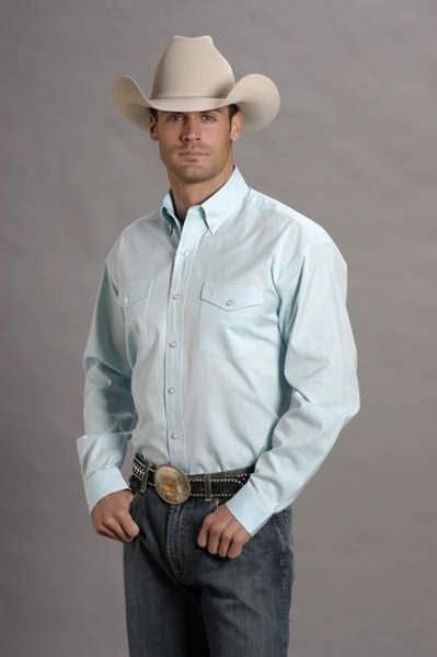 Stetson Mens Pinpoint Oxford LS Shirt L Blue