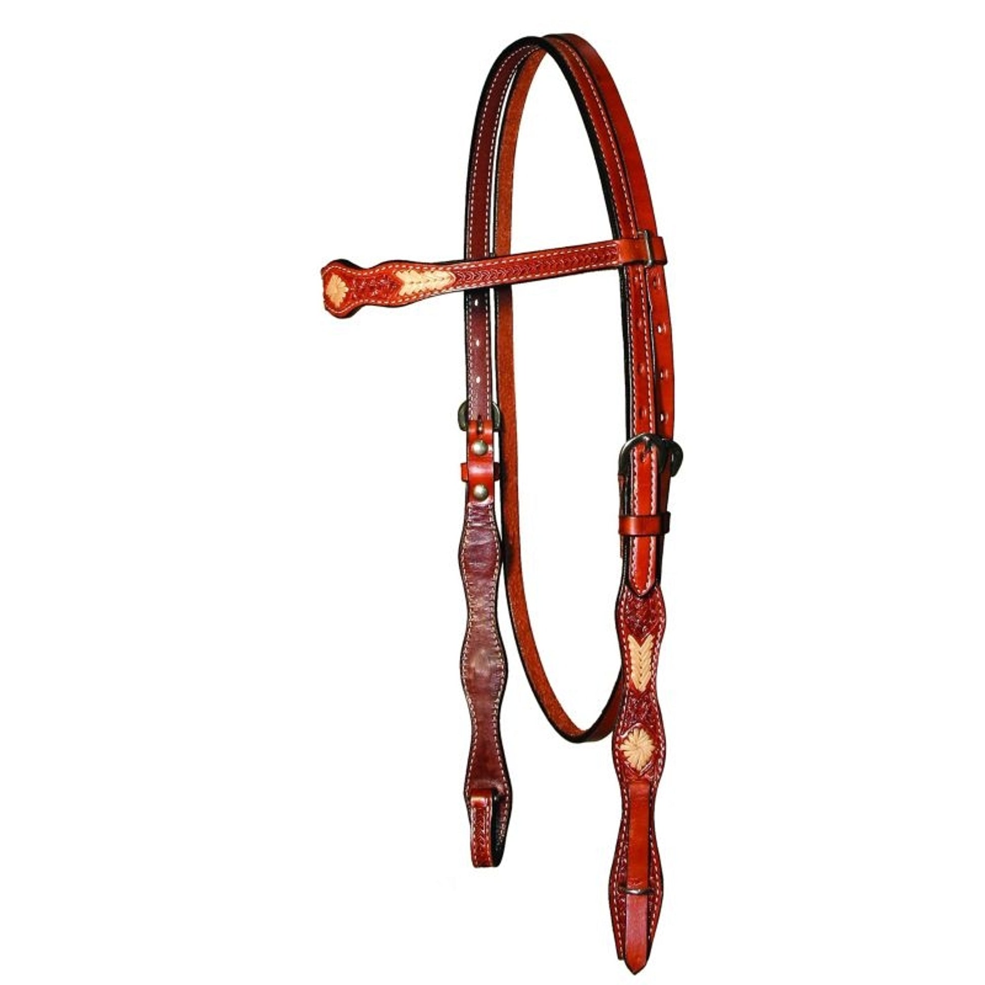 Rawhide Lace Hand Tooled Browband Headstall H Brn