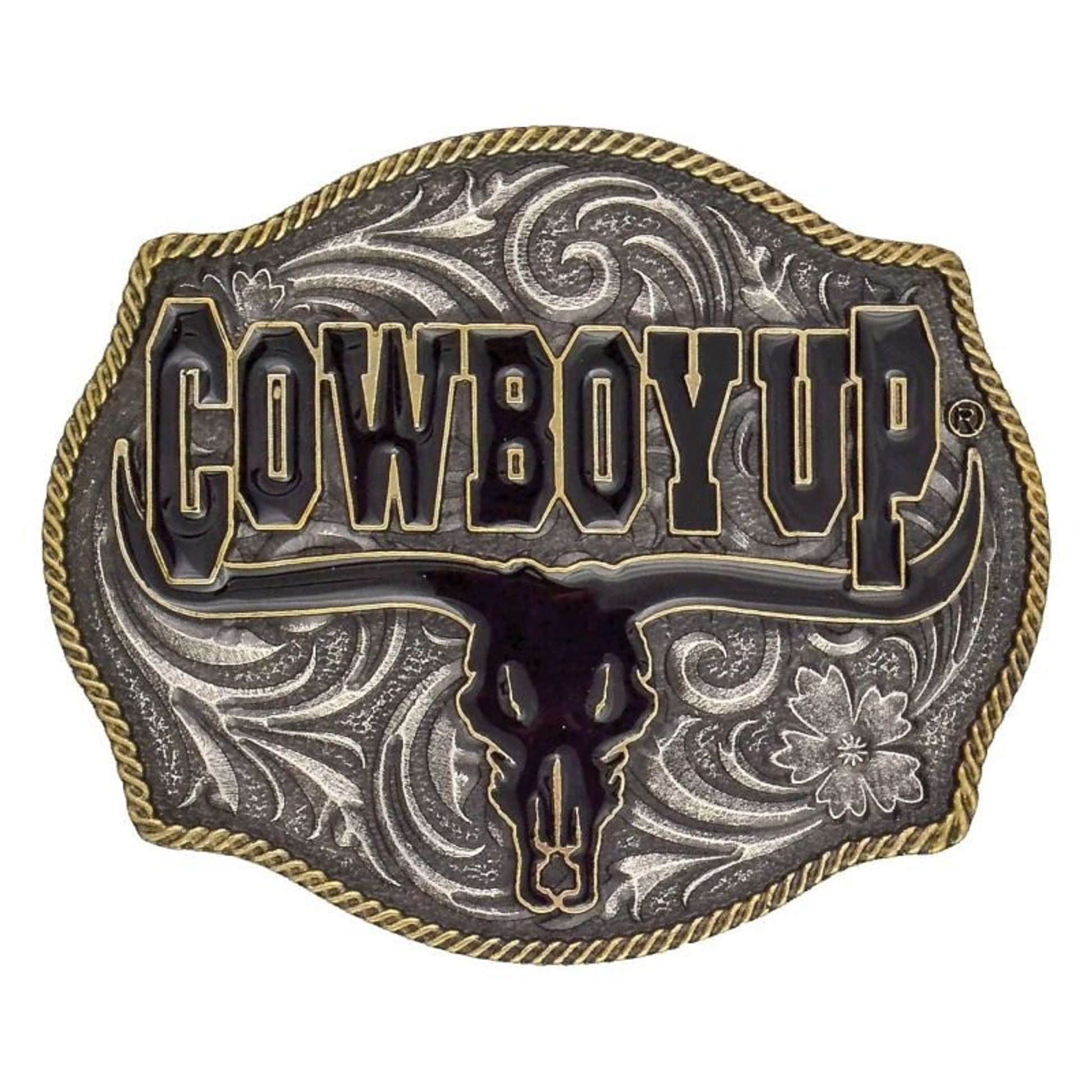 Cowboy Up Says The Bull Attitude Buckle 3.25X4 Brn