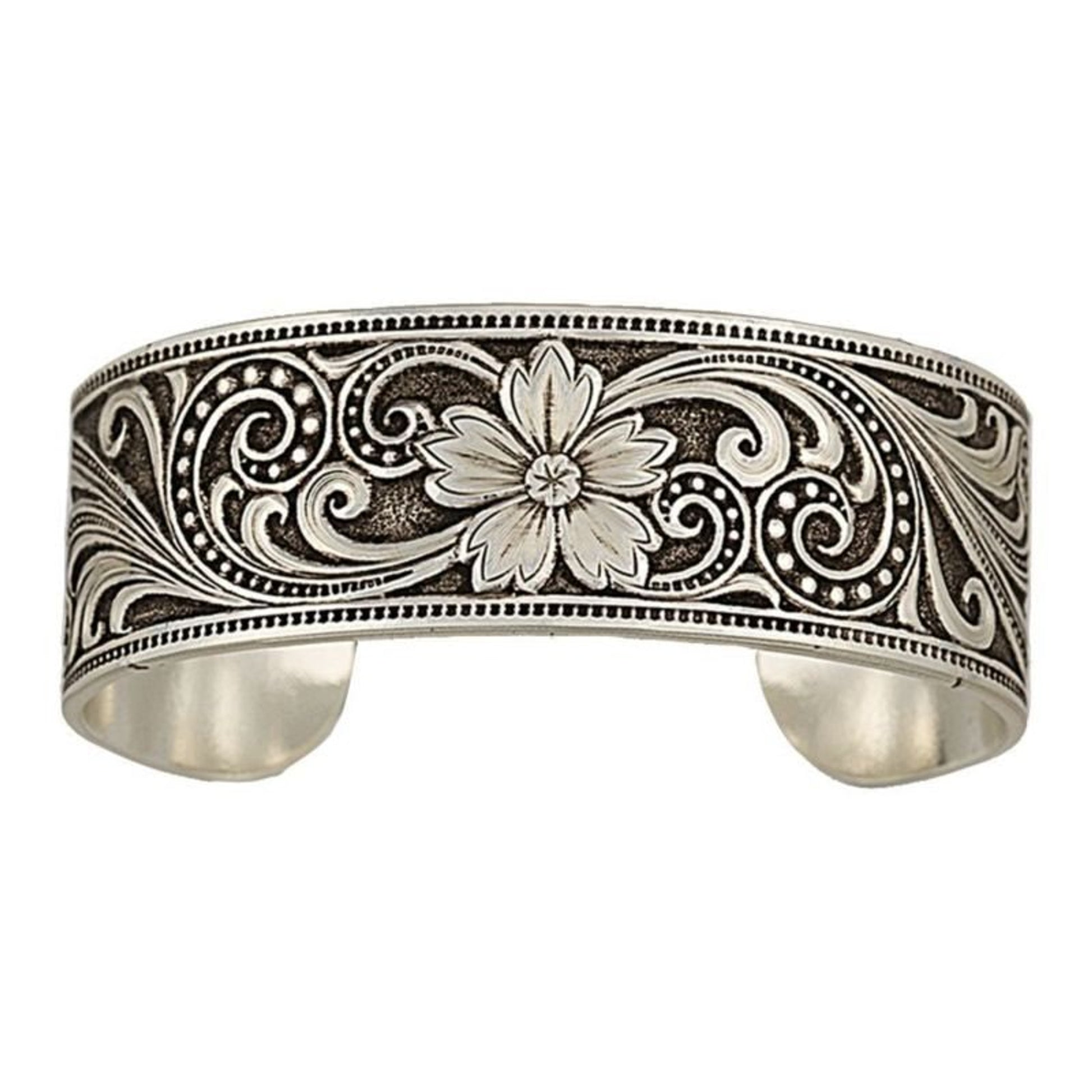 Western Lace Whisper Garden Cuff BraceletBk/Wh