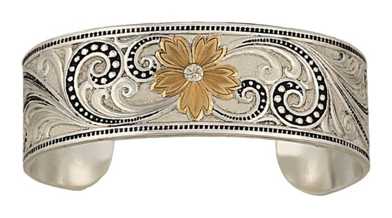Western Lace Whisper Garden Cuff BraceletBk/Wh