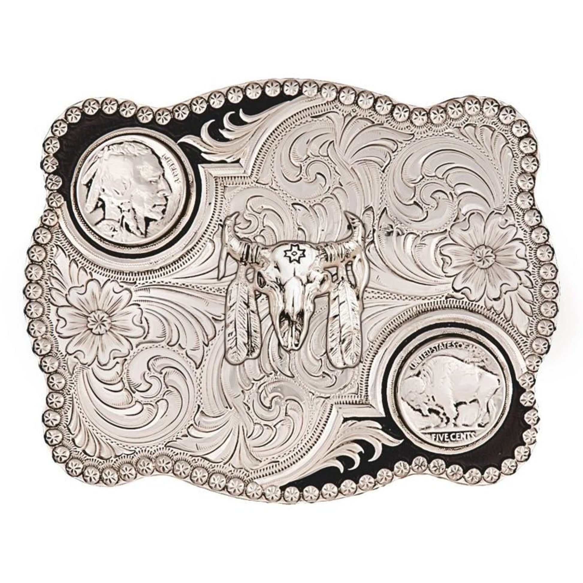 Buffalo Nickel Flourish Buckle/Buffalo Skull Br