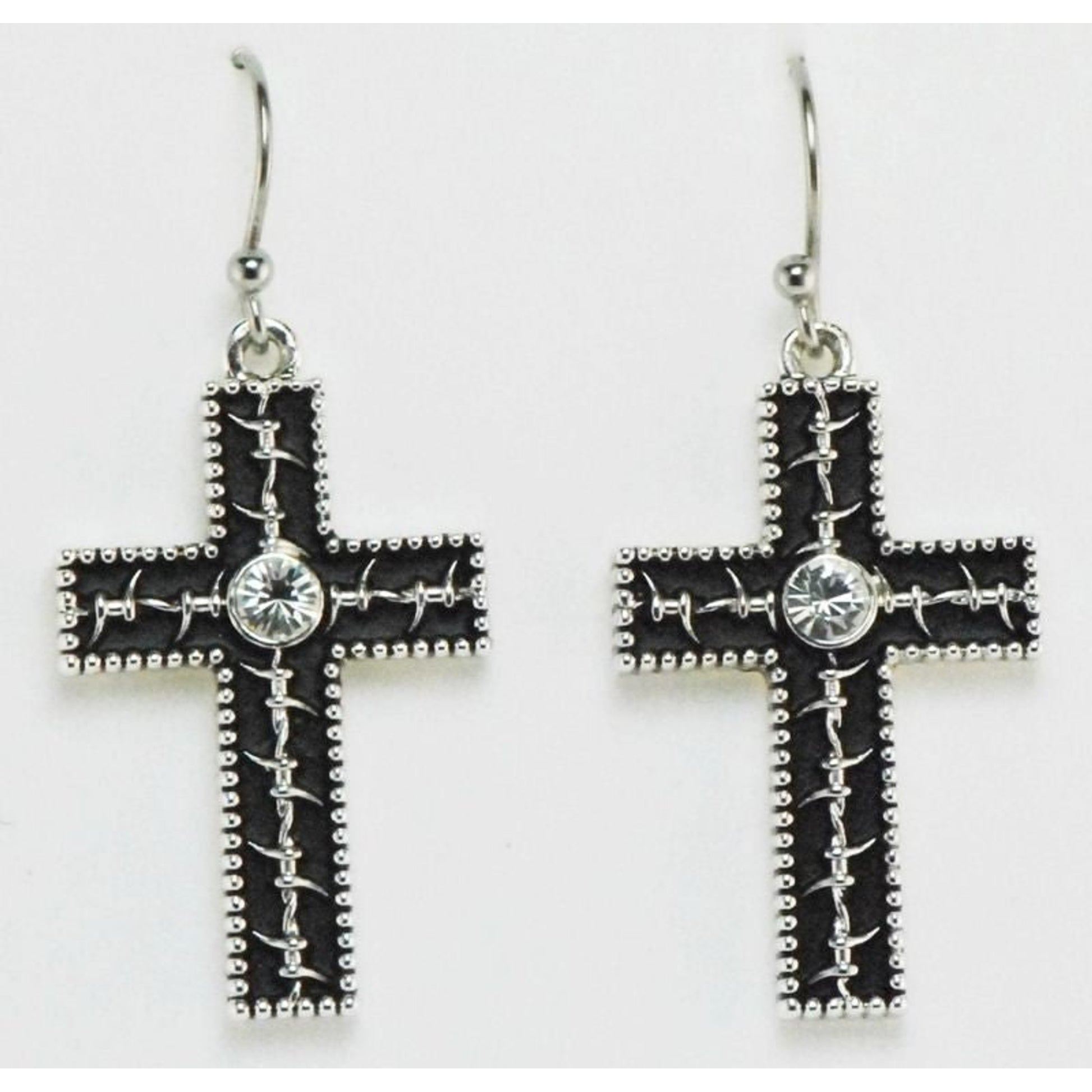 Western Edge Jewelry Barb Wire Cross Earrings