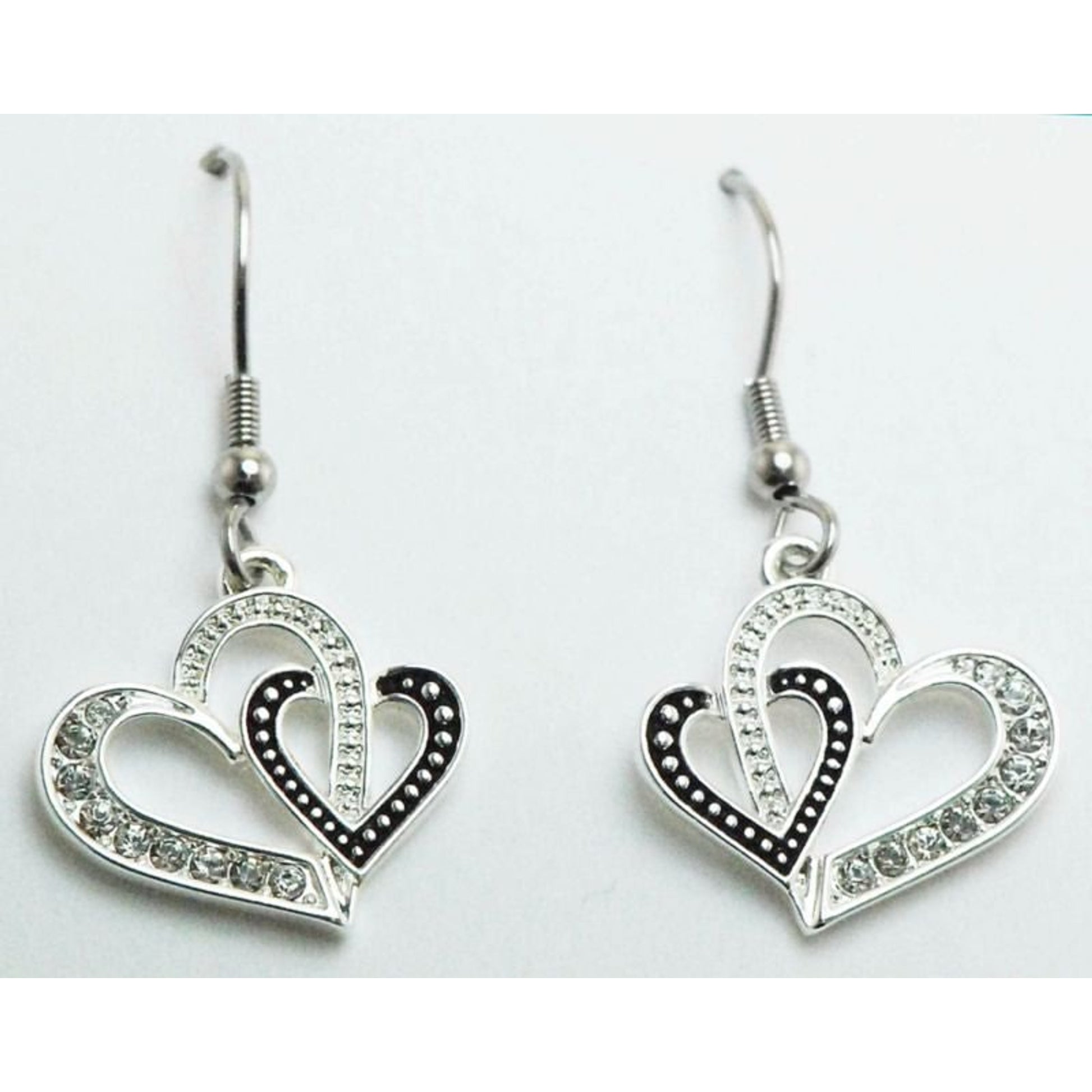 Western Edge Jewelry Double Heart Earrings Blk/Sil