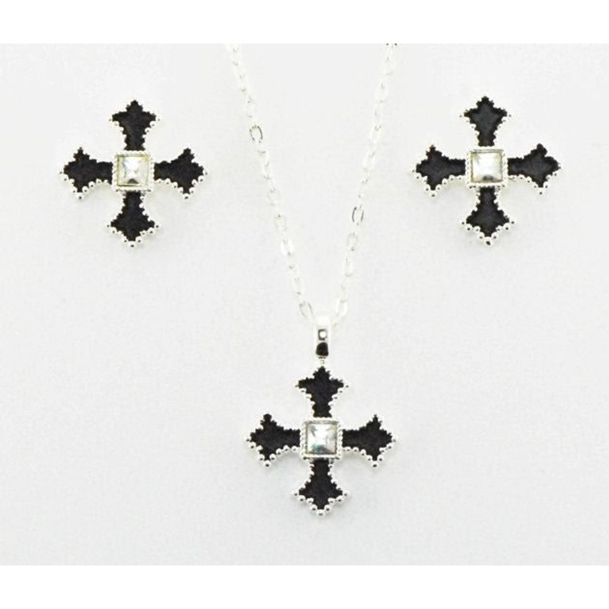 Western Edge Filled Cross Jewelry Set Black