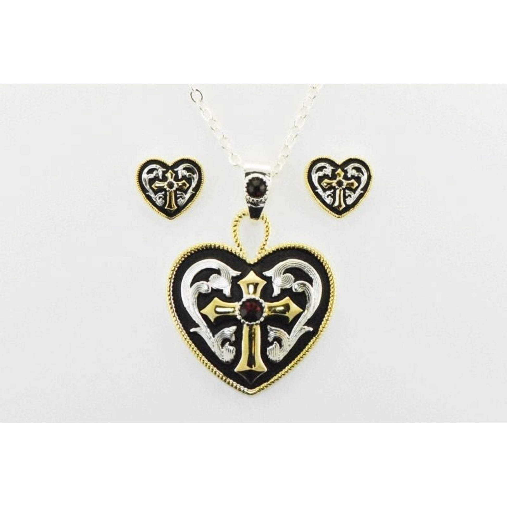 Western Edge Western Heart/Cross Jewelry Set Red