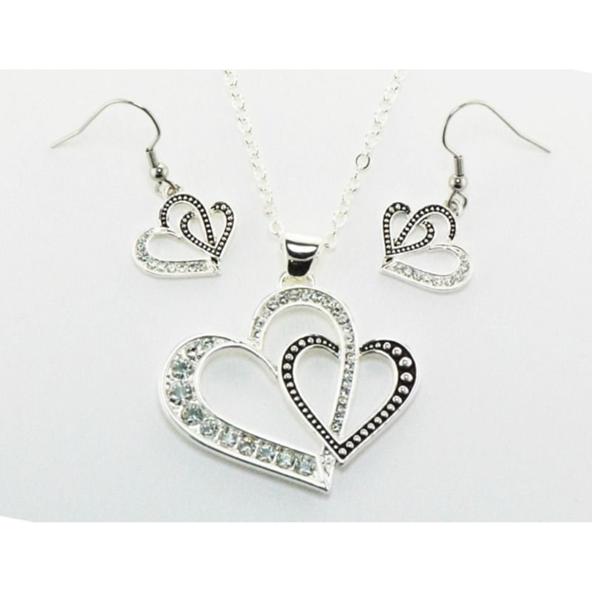 Western Edge Double Heart Jewelry Set Blk/Slvr