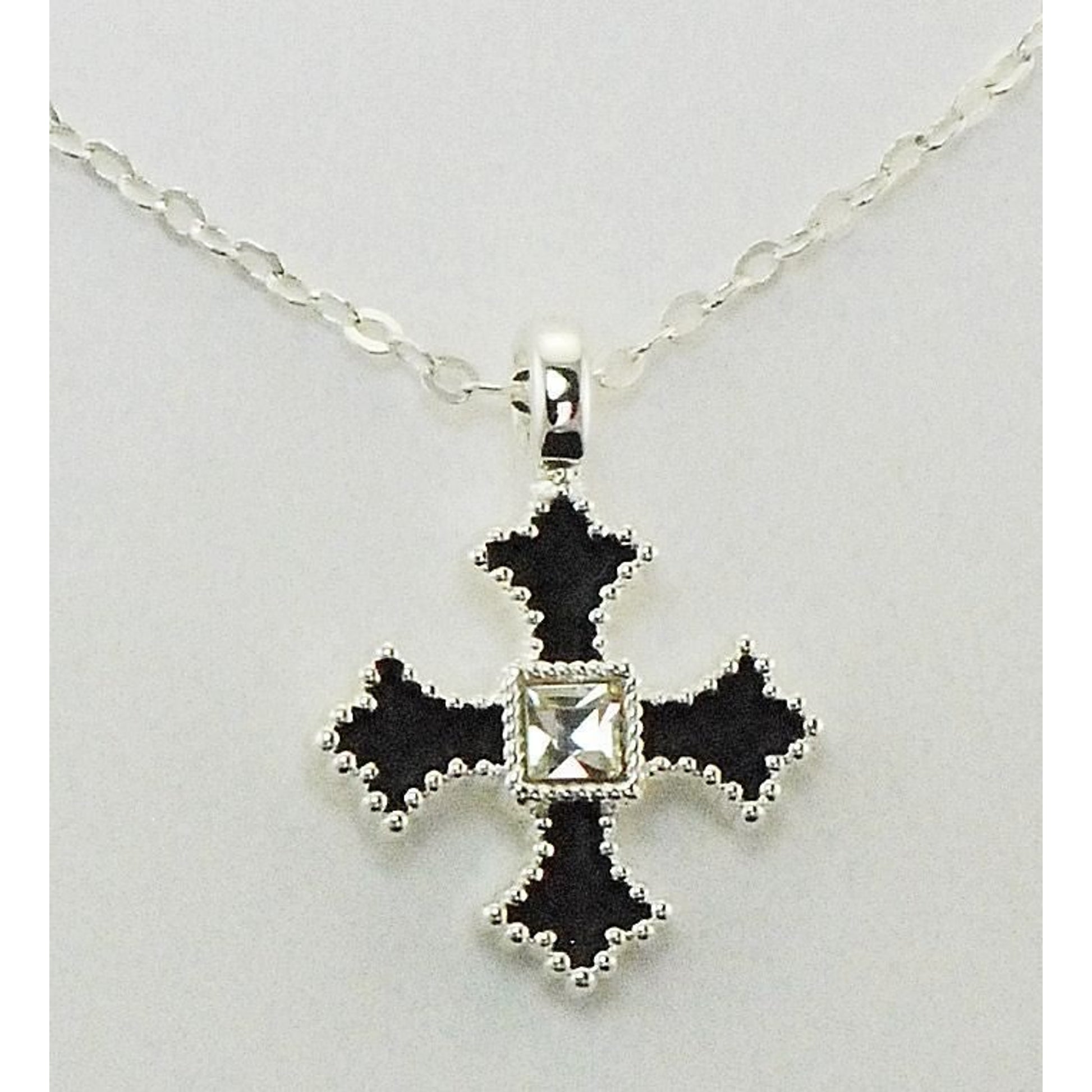 Western Edge Filled Cross Necklace Black