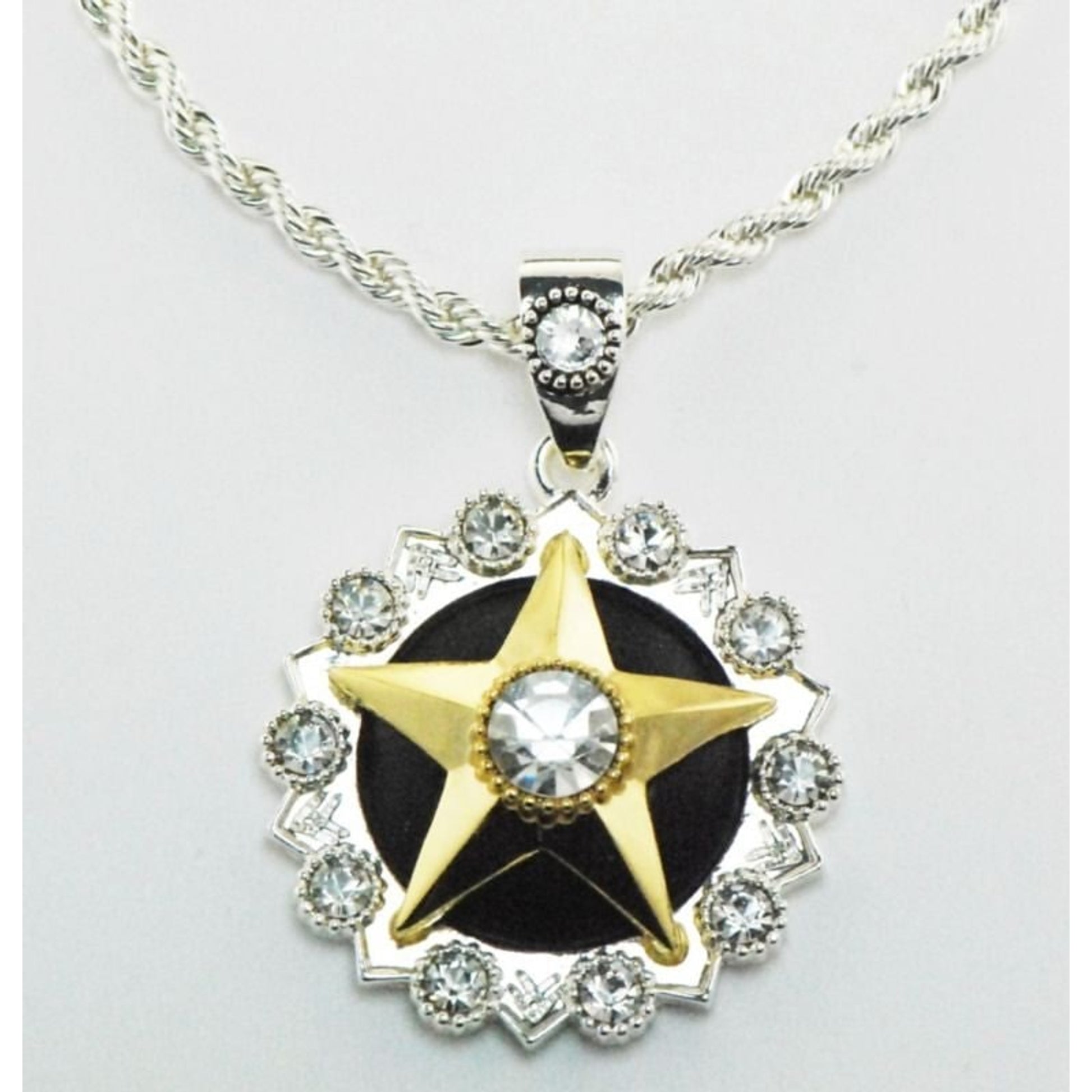 Western Edge Crystal Center Star Necklace Blk/Gold