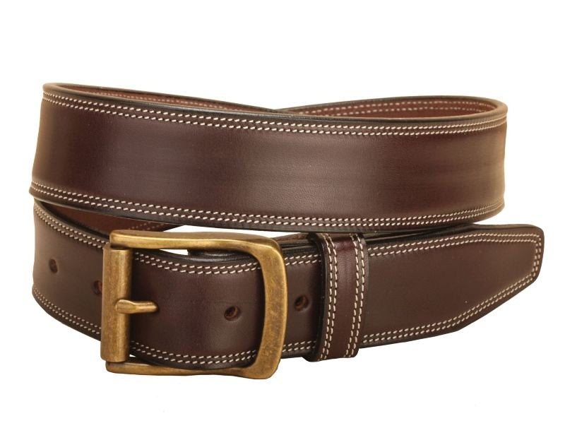 Tory Double Edge Stitched Leather Belt 28 Bk/Gry