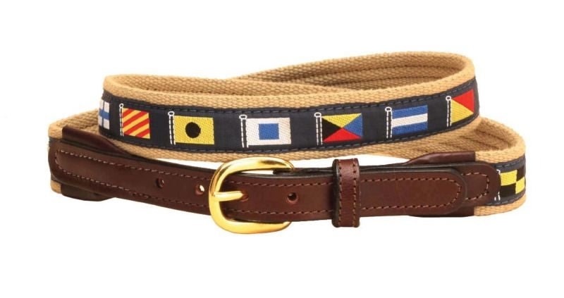 Tory Narrow Web Nautical Belt 20in Bk/Gry