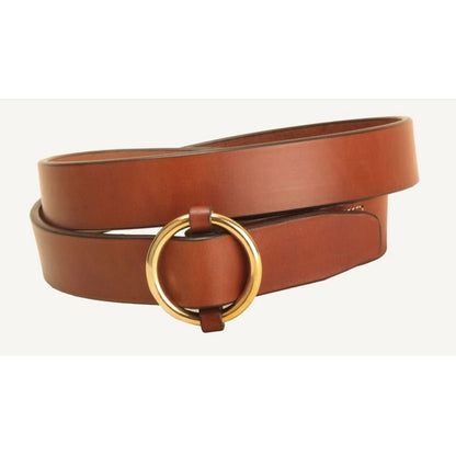 Tory Brass Ring Buckle Leather Belt 24 Havana