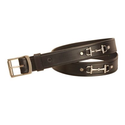 Tory Nickel Snaffle Bit Leather Belt 24 Bk/Gry