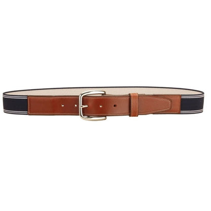 Tory Elastic Belt with Leather Billets 28 Navy White