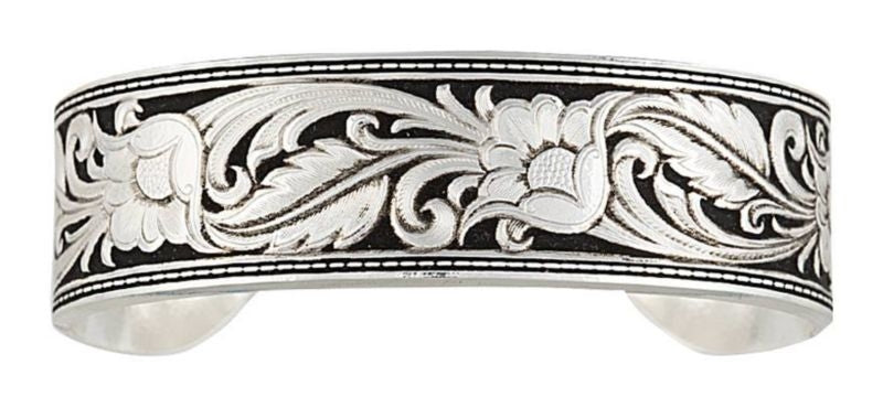 Montana Silver Leather Cut Floral Cuff Bracelet