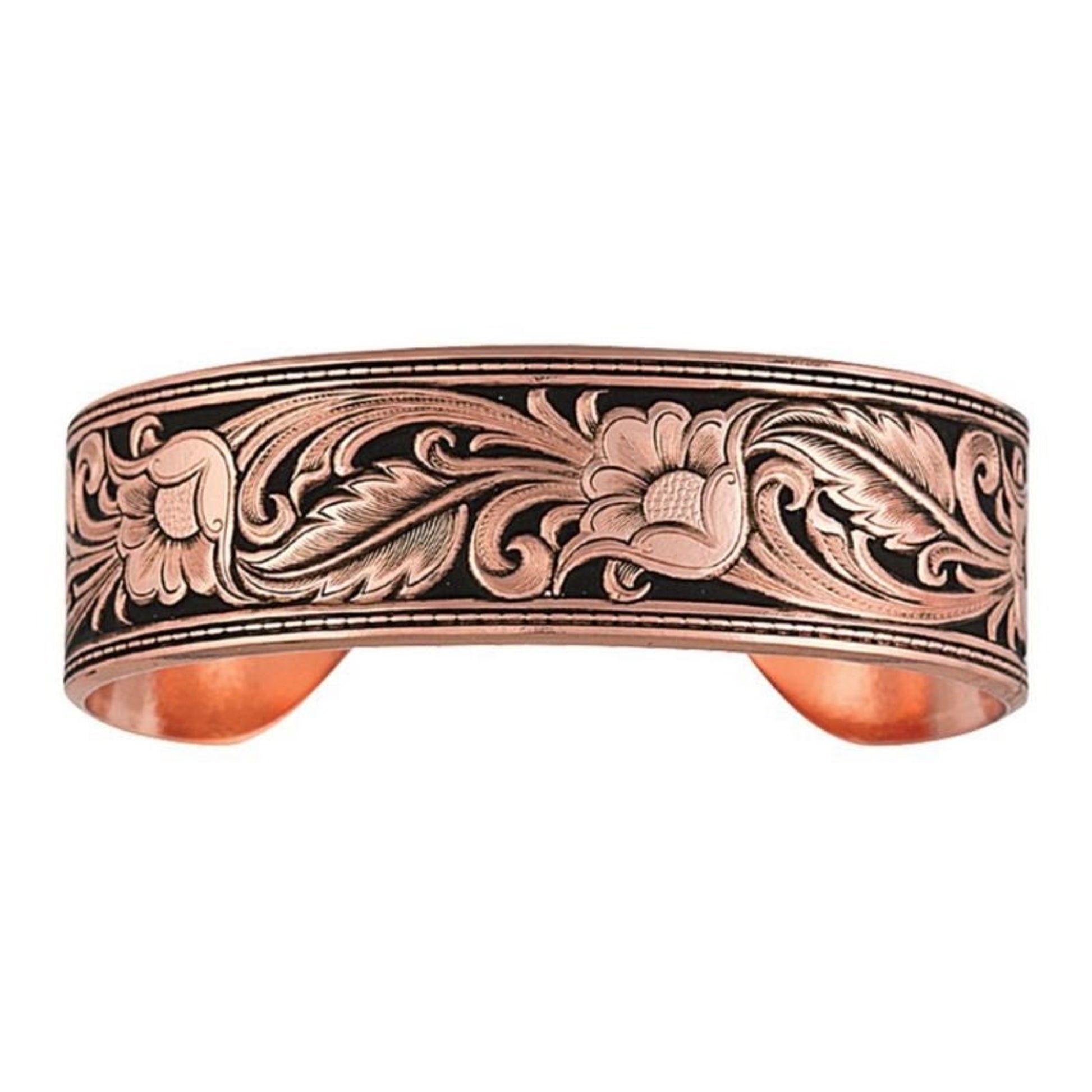 Burnished Leathercut Floral Cuff Bracelet