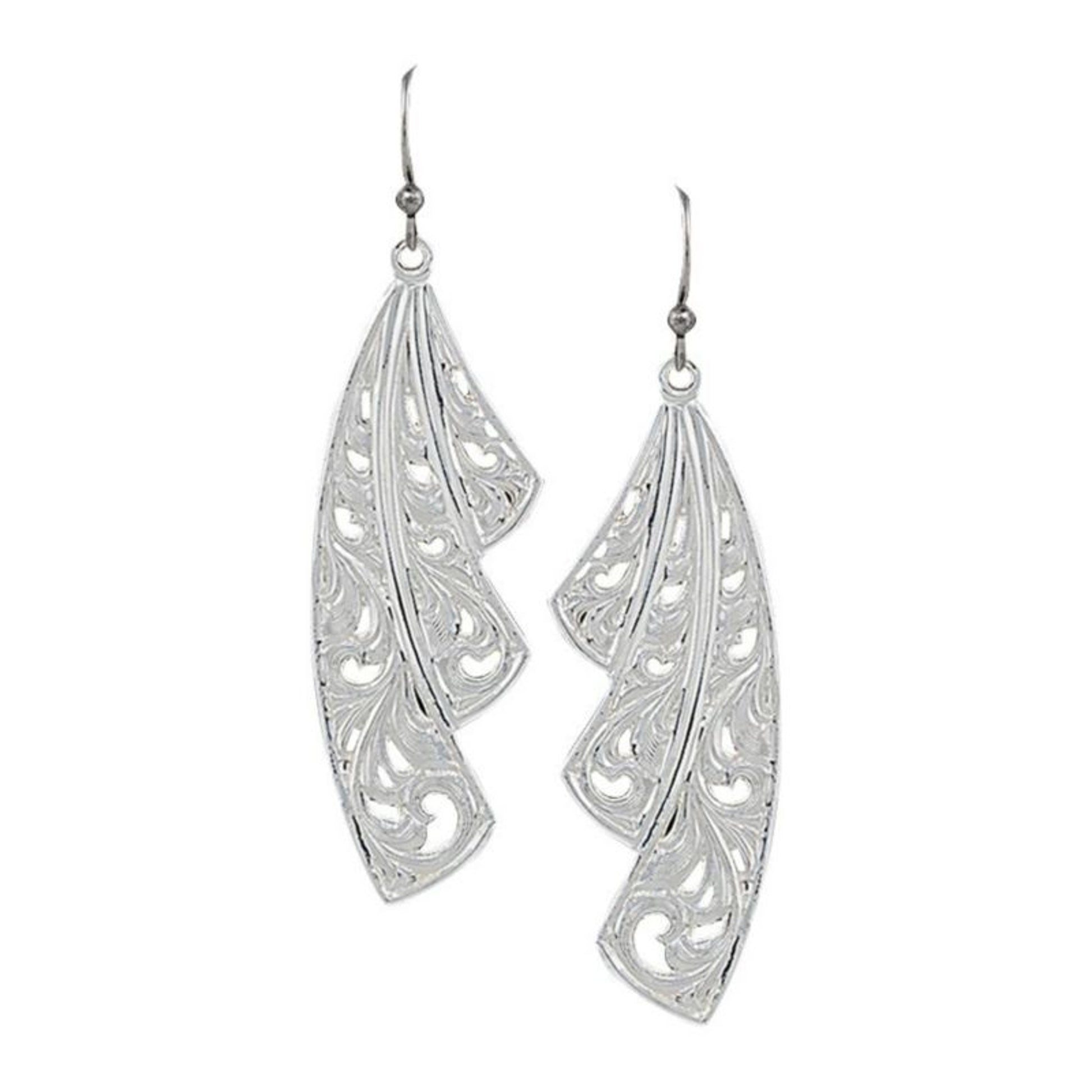 Montana Western Lace Fan Leaf Earrings Silver-Tone