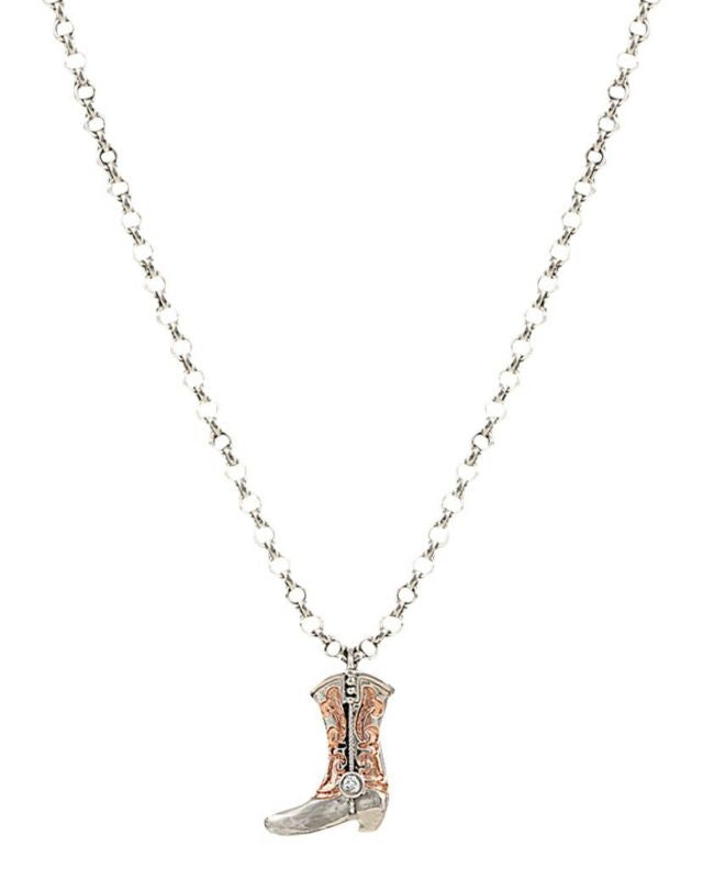 Cowboy Copper Scroll Boot Charm Necklace