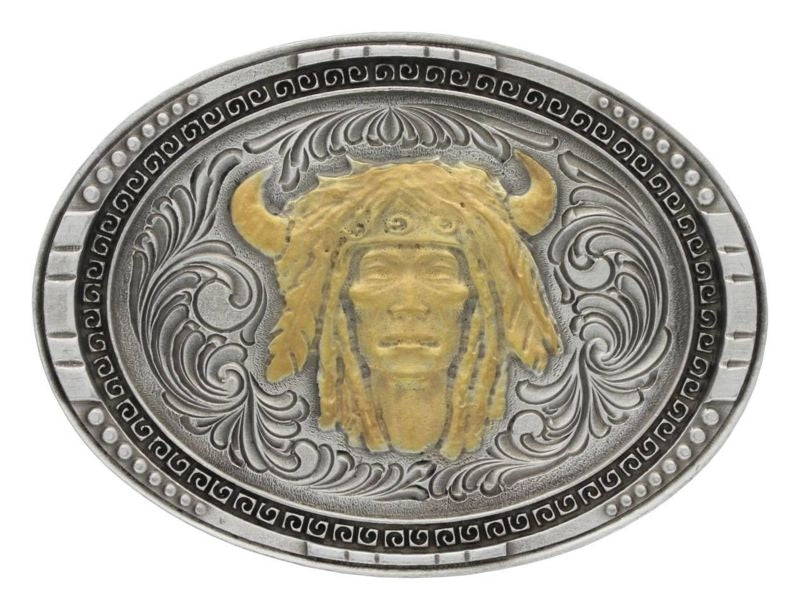 Montana Antiq Oval Chieftains Head Attitude Buckle