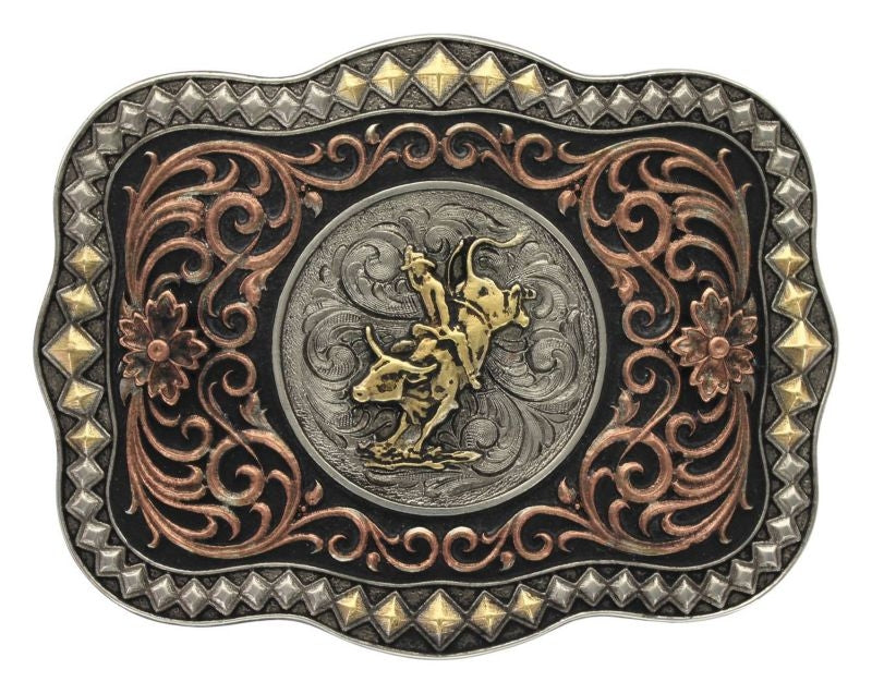 Montana TriColor Diamond Scallop Bull Rider Buckle