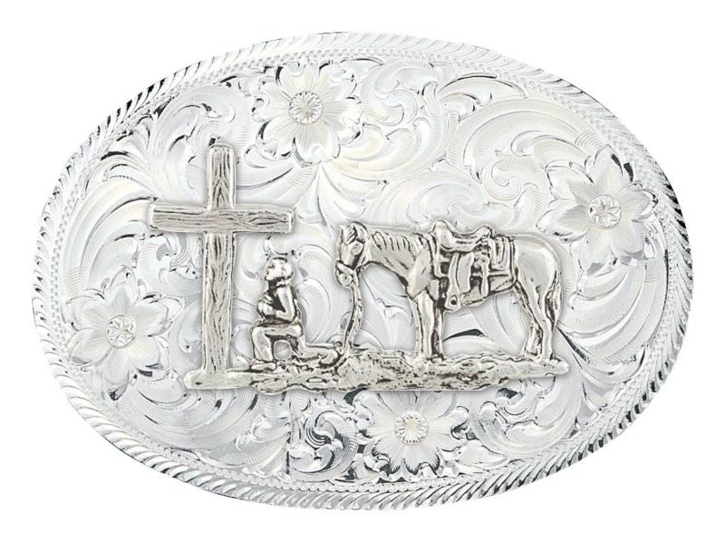 Montana Engraved Belt Buckle Christian Cowboy Slv