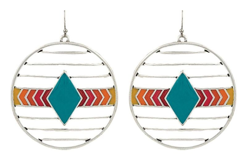 Rock 47 Points of Aztec Circle Turquoise Earrings