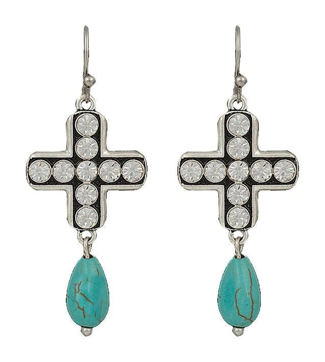 Rock 47 Vintage Cross/Turquoise Drop Earrings