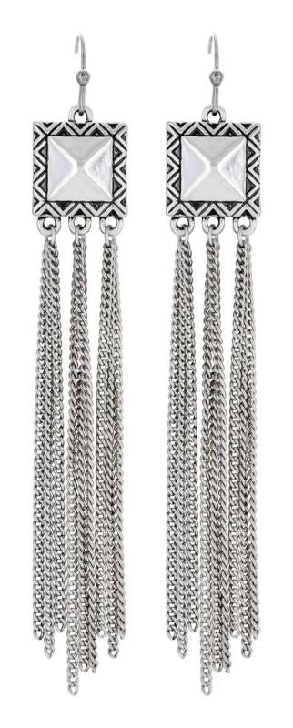 Rock 47 Vintage Silver Square/Tassels Earrings