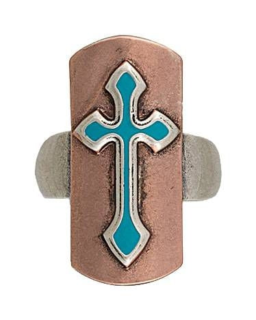 Rock 47 Vintage Kitsch Turquoise Cross Ring