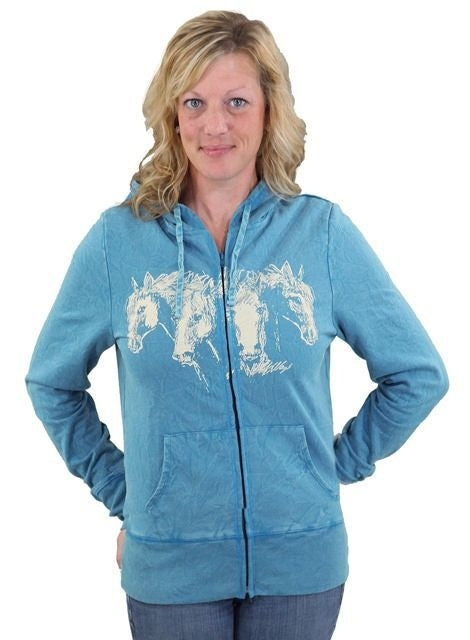 Outback Trading Ladies Hungry Horses Hoodie S Teal