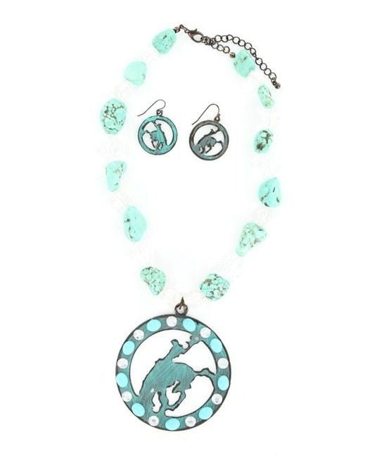 Bronco Large Stone Necklace Set Turquoise