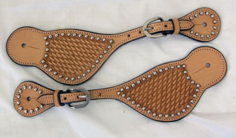 Western Spur Strap Stamped Basketweave with Studs