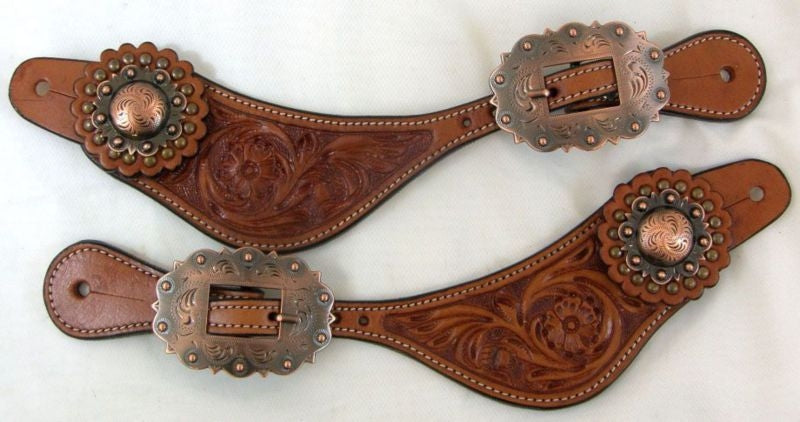 Western Spur Strap Fancy Stamped Design /Concho