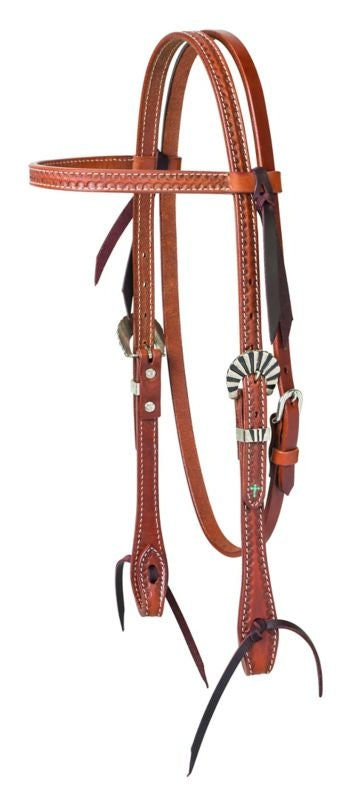 Cross Sunburst Tooled Browband Headstall Horse Brn