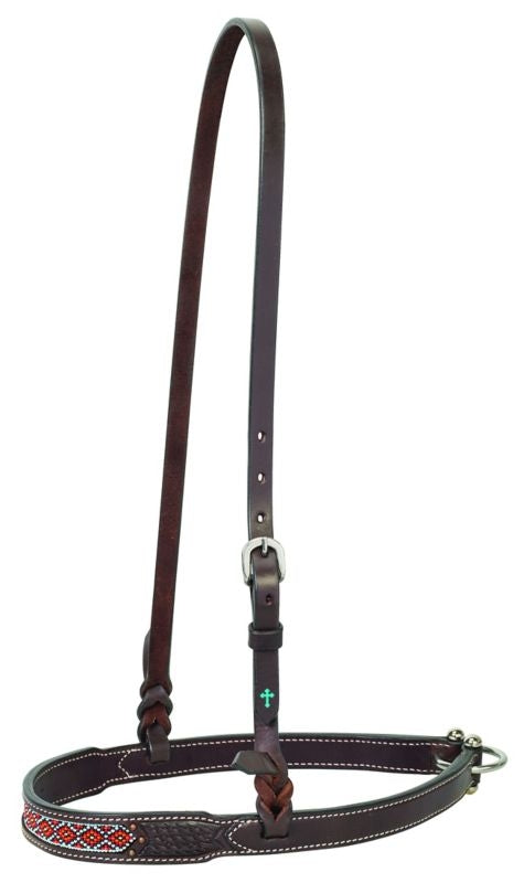 Weaver Turq Cross Beaded Basketweave Noseband