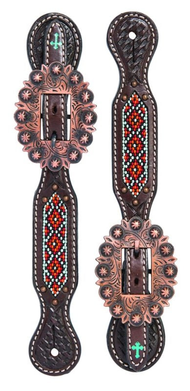 Weaver Turq Cross Bead Basket Ladies Spur Straps