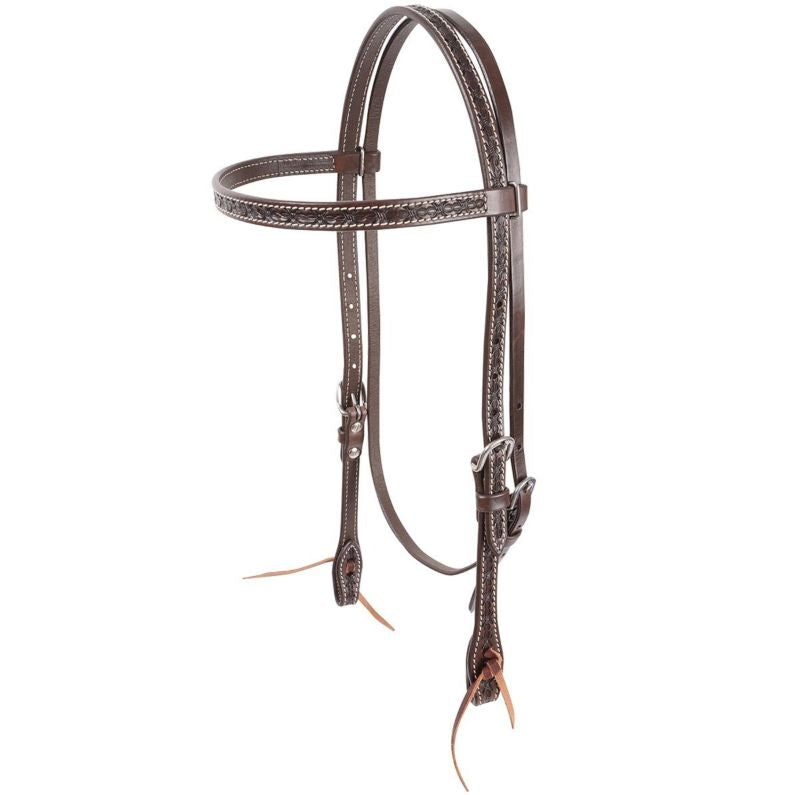 Cashel Barbwire Tooled Browband Headstall Dk Br
