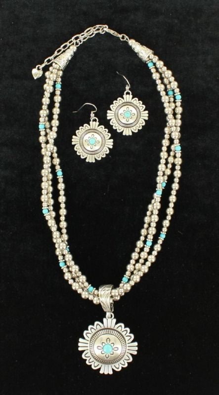 Blazin Roxx 3 Strand Medallion Jewelry SetTurq