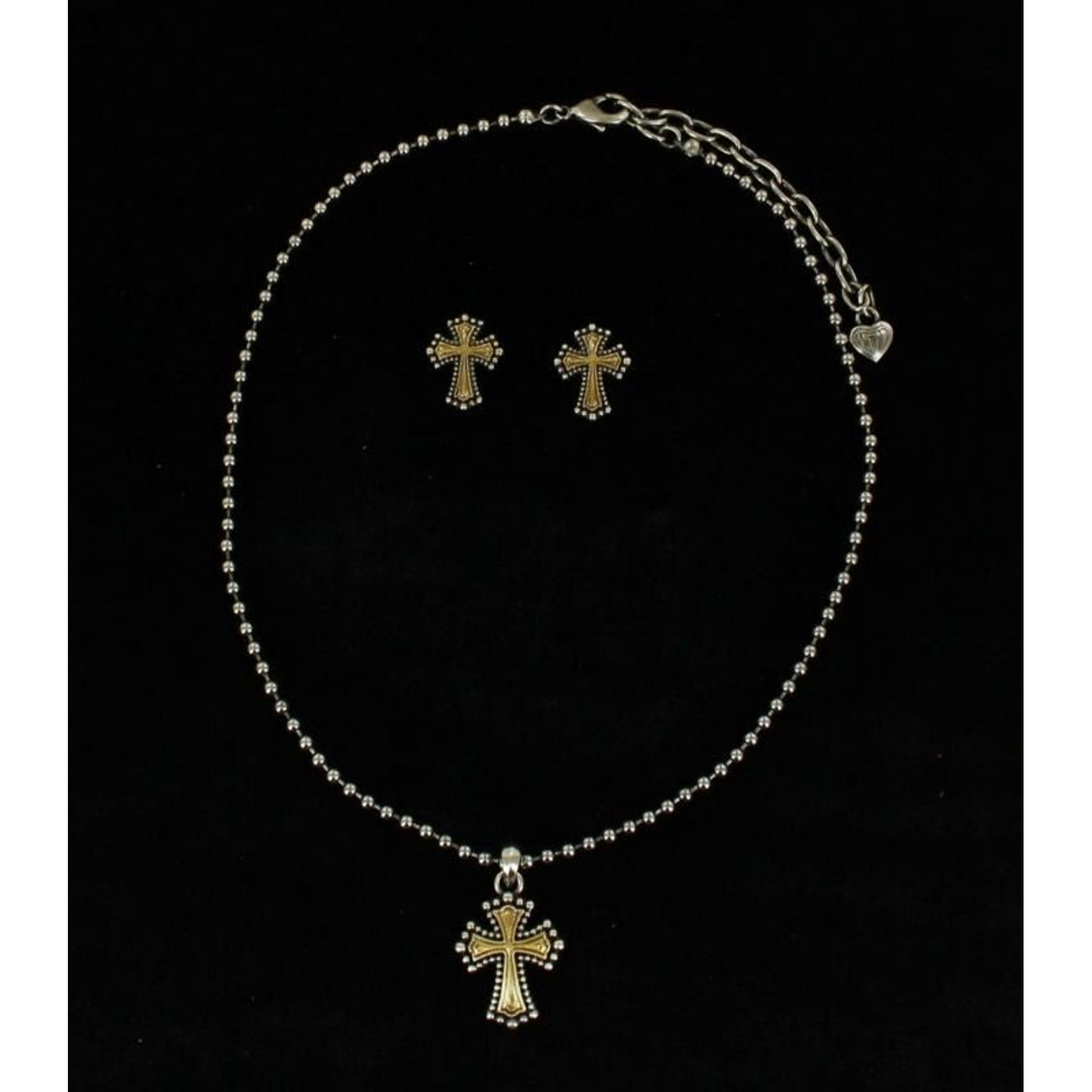 Blazin Roxx Beaded Cross Jewelry SetSilver Gold