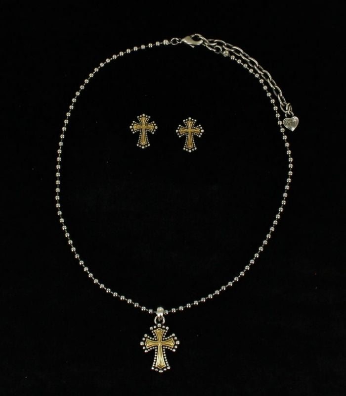 Blazin Roxx Beaded Cross Jewelry SetSilver Gold