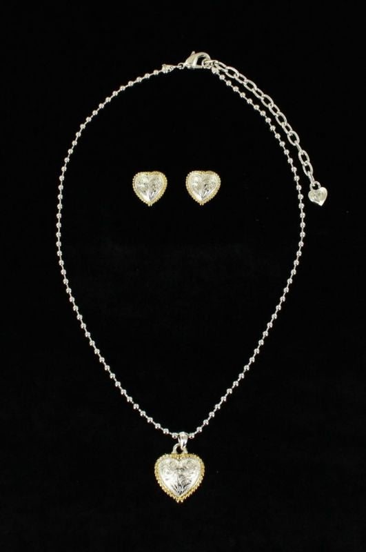 Blazin Roxx Beaded Heart Jewelry SetSilver Gold