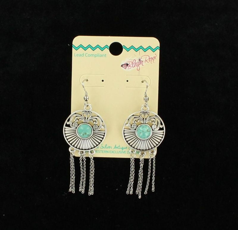 Blazin Roxx Chain Fringe Medallion EarringsTurq