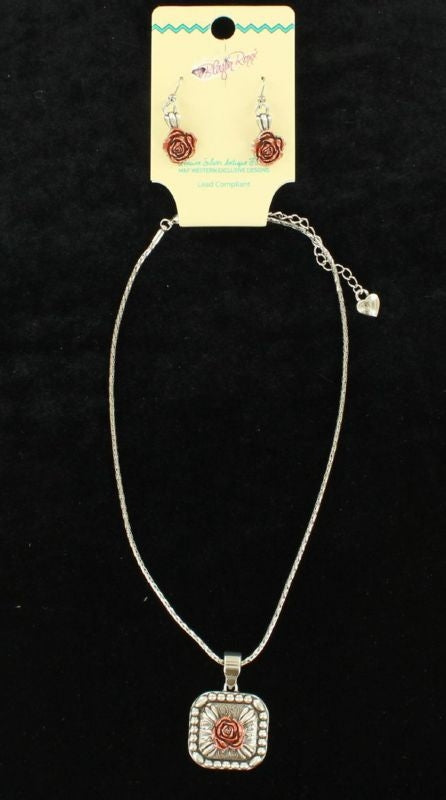 Blazin Roxx Chain Rose Pendant Jewelry Set