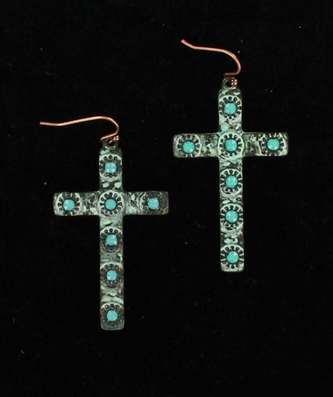 Blazin Roxx Turquoise Cross EarringsBk/Wh