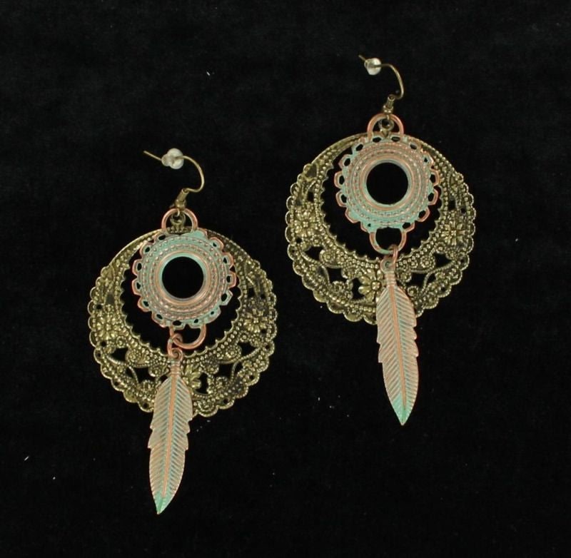 Blazin Roxx Feather Disc EarringsPatina