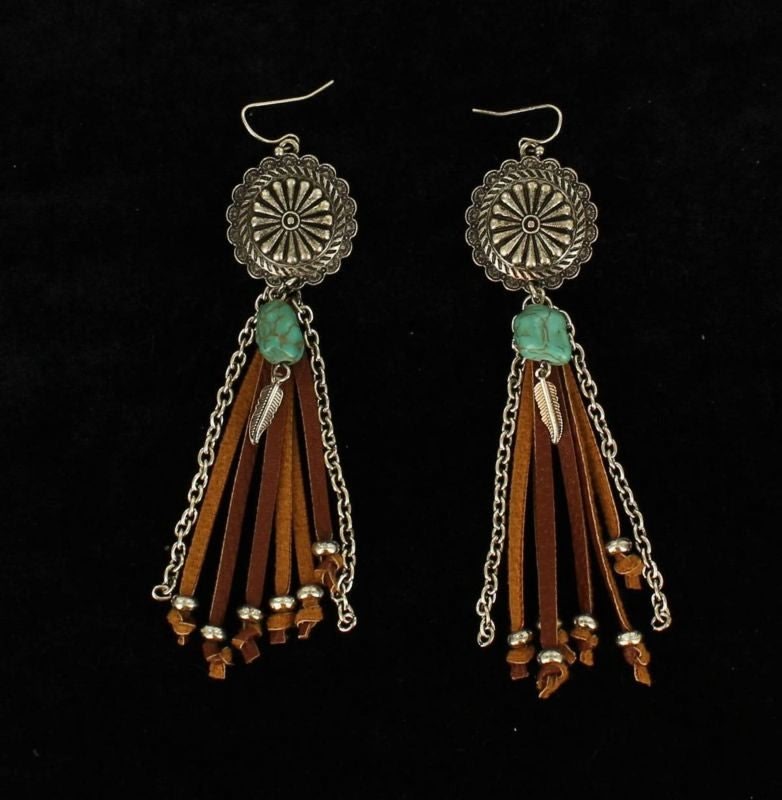 Blazin Roxx Floral Beaded Arrow Fringe Earrings