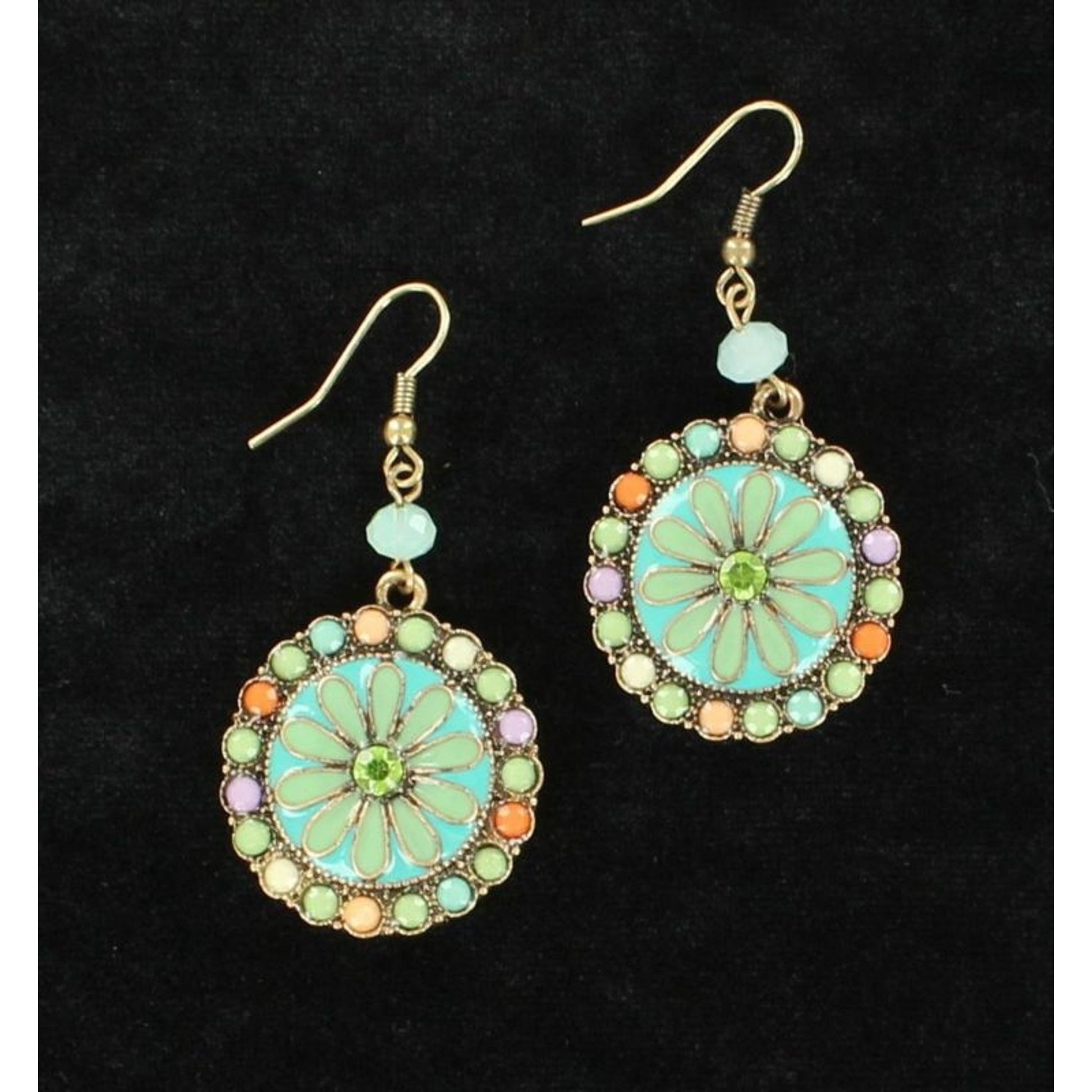 Blazin Roxx Large Round Flower EarringsBk/Wh